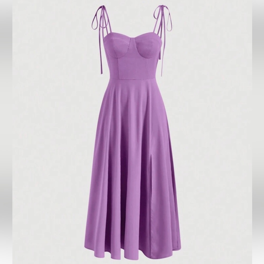 SHEIN MOD Solid Tie Shoulder Cami Midi Dress Lilac/Light Purple